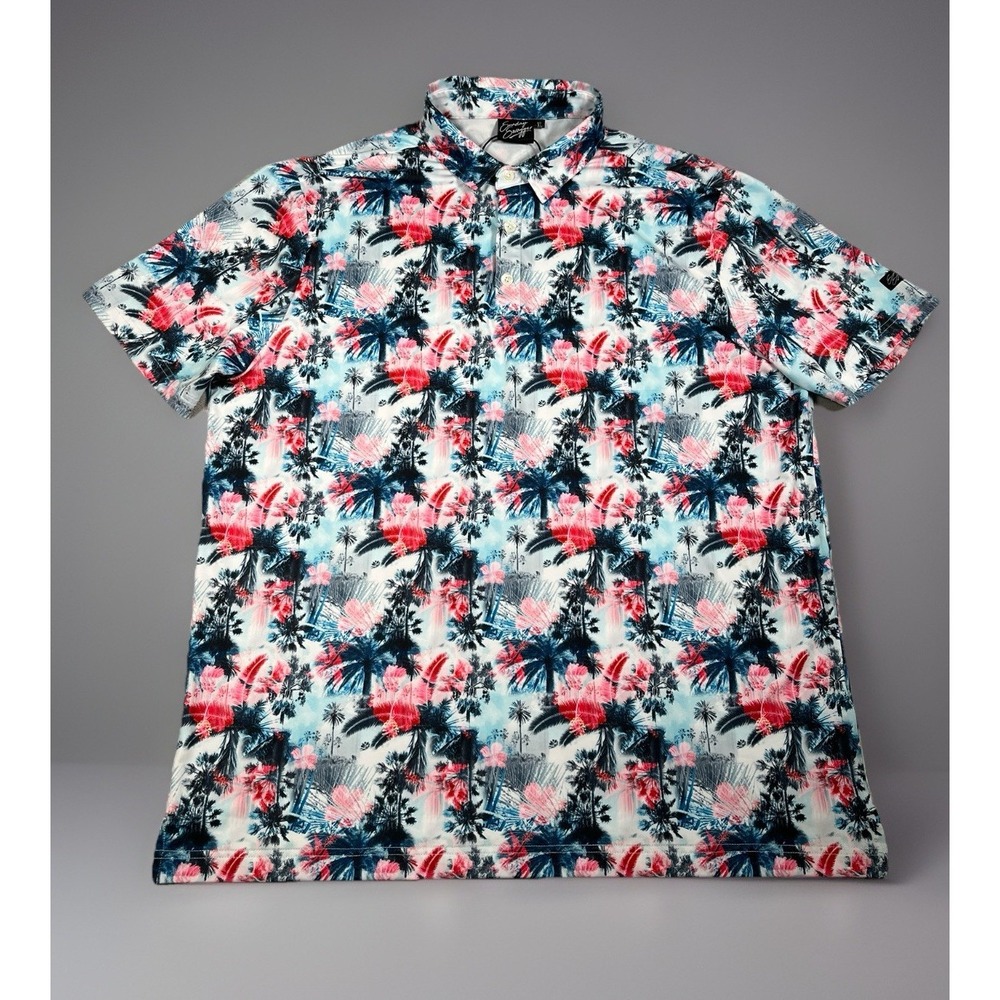 Sunday Swagger Men's Golf Shirt Tropical Print Size XL Blue Pink Collared *EUC‎